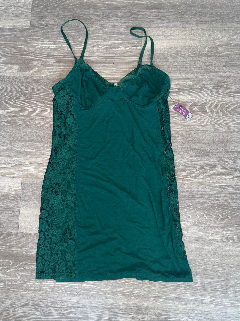 Adore Me Emerald Green Lace-Trim Slip Chemise